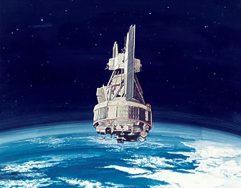 Kunstniku nägemus: satelliit Nimbus Maa orbiidil. Satelliit Nimbus Maa orbiidil